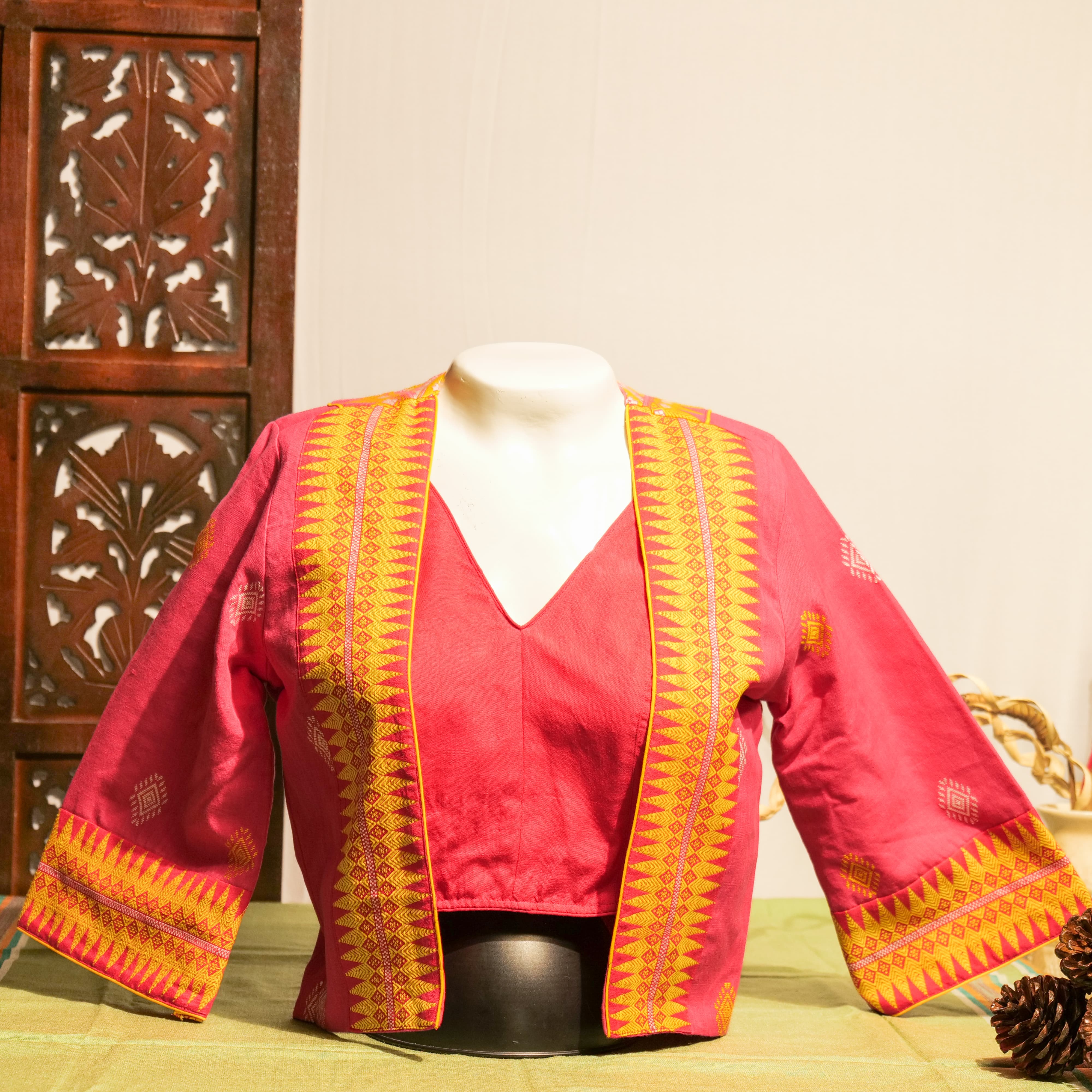 JACKET STYLE BLOUSE WITH TRADITIONAL BODO MOTIF